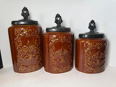 Antique Collection Brown Fleur-de-Lis Canisters