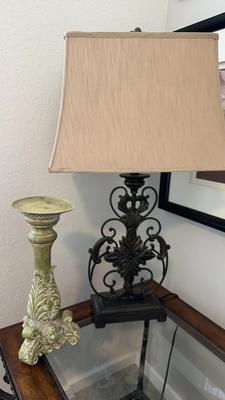 Ornate Table Lamp & Candlestick