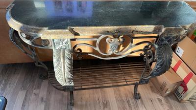 Marble Top Ornate Iron Entry Way Table