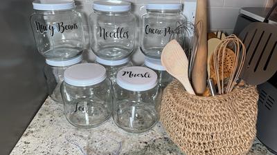 Screw Top Storage Jars & Sack Of Utensils
