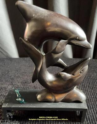 Dolphin figurine and small glass whale rrtx ctbids.com