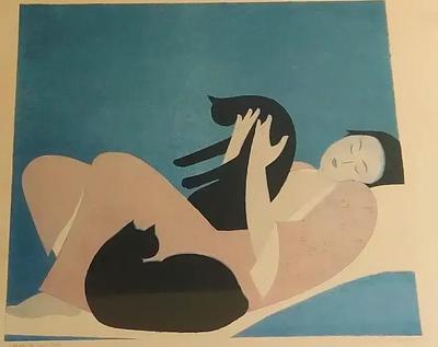 "WOMAN AND CATS" PRINT BY WILL BARNET