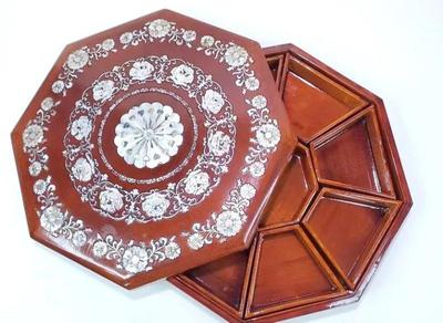 Mother of pearl inlaid lacquered wood jewelry trinket box