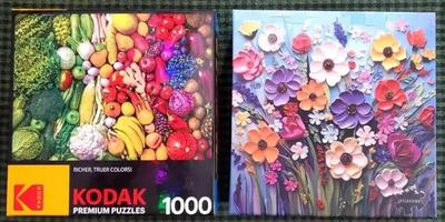 2) colorful 1000pc jigsaw puzzles flowers, vegetables