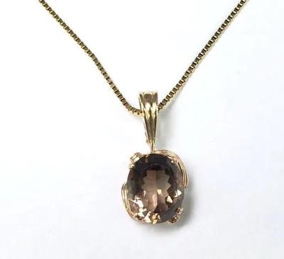 14k gold necklace smoky quartz pendant