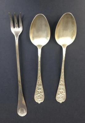 800” silver spoons and crown silver fork