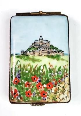 Hand painted mont st michel france limoges postcard box
