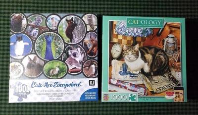 2) 1000pc jigsaw puzzles, cat themed
