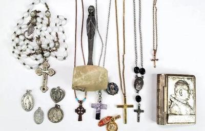 Religious jewelry cross necklaces medallions, figure, rosary