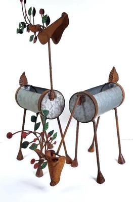 Pair of metalcraft reindeer planters