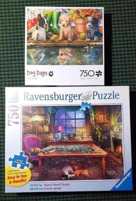 2) 750pc jigsaw puzzles dog days, ravensburger puzzler's place