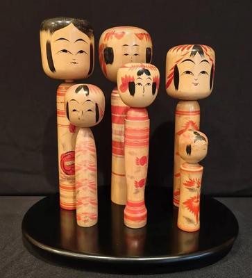 CE201 - Family Grouping Antique Kokeshi Dolls - Signed