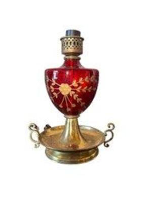 Vintage Cranberry Glass Etched Lamp