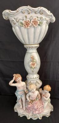 CAPODIMONTE TALL PEDESTALED BOWL WITH CHERUBS