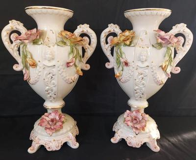 PAIR OF CAPODIMONTE PORCELAIN VASES