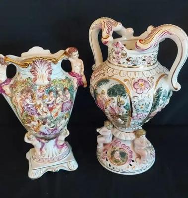 TWO CAPODIMONTE PORCELAIN URNS