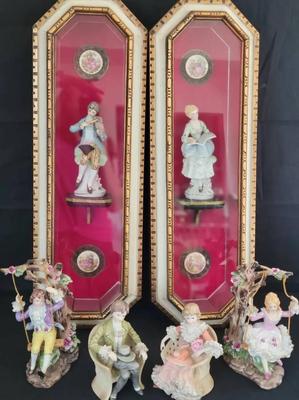 VINTAGE FIGURINES AND WALL CABINETS