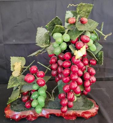 VINTAGE JADE AND STONE GRAPE VINE SCULPTURE 