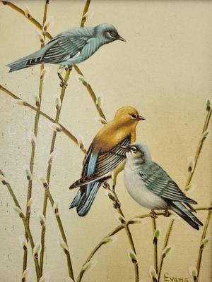 BLUE BIRDS ORIGINAL PETITE PAINTING