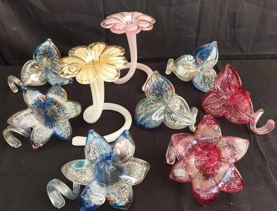 MURANO GLASS FLOWER VASES AND FIGURES - LOT OF NINE