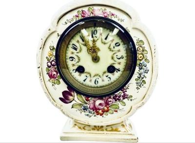 Sale Photo Thumbnail #95: Handpainted Porcelain Clock With Detailed Enamel Face - Includes Key