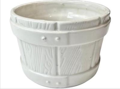 Sale Photo Thumbnail #93: Vintage USA Ceramic Flower Pot - Wooden Bucket Motif - Signed "USA #709"