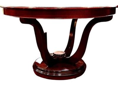 Sale Photo Thumbnail #5: Quality Art Deco Inspired Dining Table With Burlwood Surface, Satinwood Banding, & Bun Feet