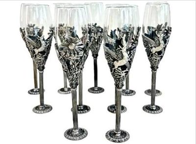 Sale Photo Thumbnail #124: Myths And Legends Unicorn Pewter Wine Champagne Glasses By Veronese Set Of 11