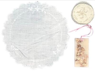 Sale Photo Thumbnail #164: Handmade & Embroidered Linens - One Drawer Sachet - One Open Cutwork Doily - Plus Additional Scented Sachet