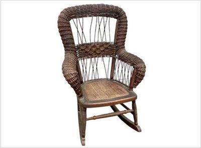 Sale Photo Thumbnail #20: Antique Children's Wicker Rocking Chair - In The Style Of Heywood & Wakefield