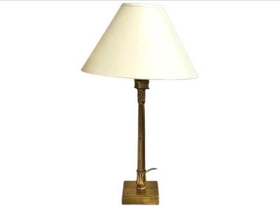 Sale Photo Thumbnail #64: Brass Table Lamp - Neoclassical Candlestick & Lotus Leaf Design - Square Base