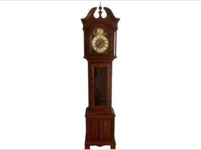 Sale Photo Thumbnail #11: Ridgeway Tempus Fugit Tall Case Clock - Grandfather Clock With Detailed Faced & Glass Front Cabinet Door
