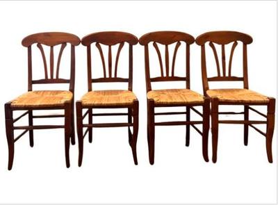 Sale Photo Thumbnail #7: French Provincial Style Feather Back Inspired Chairs With Rush Seats & Cabriole Legs