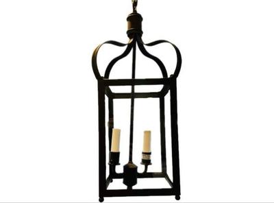 Sale Photo Thumbnail #69: Ceiling Mount Lantern - Crown Top Iron Work Design - Signed "Corbett"