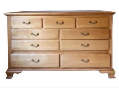 Sale Photo Thumbnail #14: Natural Wood Dresser With Nine Drawers And Brass Tone Pulls