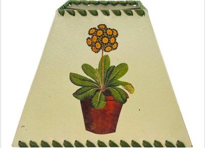 Sale Photo Thumbnail #76: Painted Square Parchment Lampshade With Ribbon Trim & Topiary Motif