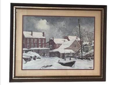 Sale Photo Thumbnail #51: Framed Print By Maurice Day - Winter Maine Scene - "Olde Damariscotta"