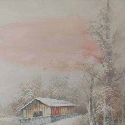 ORIGINAL SIGNED PAINTING OF SNOWY CABIN