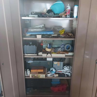 METAL STORAGE CABINET FILLED WITH TOOLS