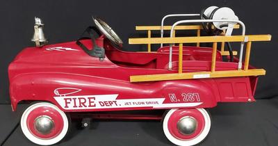VINTAGE BURNS NOVELTY & TOY FIRE DEPARTMENT PEDAL CAR