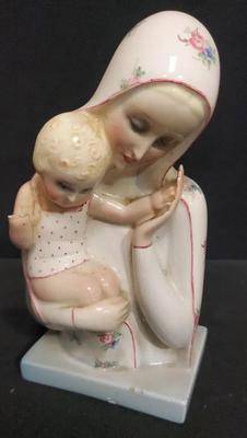 ITALIAN-MADE FLORAL PITCHER, MUSIC BOX, AND PORCELAIN MARY WITH BABY JESUS SCULPTURE