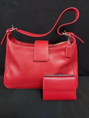 Red coach purse with matching wallet authentic)