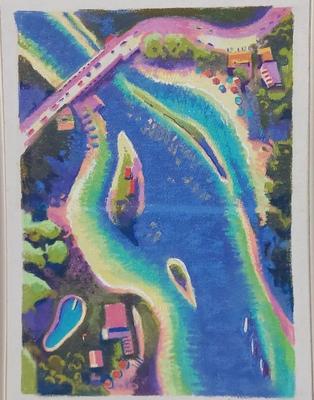 BIRD'S EYE VIEW OF RIVER ORIGINAL PAINTING BY DAVID MACINNES - DATED AND SIGNED