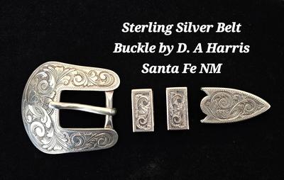 RARE SIGNED ORIGINAL SILVER BELT BUCKLE BY D. A. HARRIS SANTA FE NM