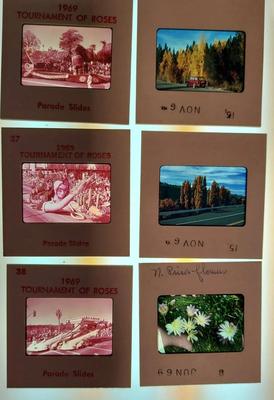 HUNDREDS OF VINTAGE SLIDES INCLUDING ROSE BOWL, NATURE, AND VACATION SCENES
