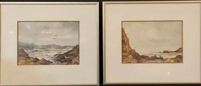 "QUIET COVE" & "ROCKY COVE LOOKOUT" WATERCOLOR PAINTINGS BY NANCY JOHNSON