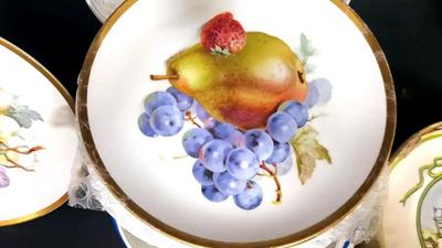 VINTAGE BAVARIAN FRUIT PLATES & LONGCHAMP FRENCH PORCELAIN DESSERT PLATE