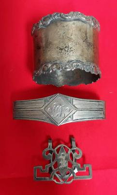 SILVER-PLATED CHAFING DISH, STERLING SILVER NAPKIN RINGS, AND COPPER WATERING CAN 