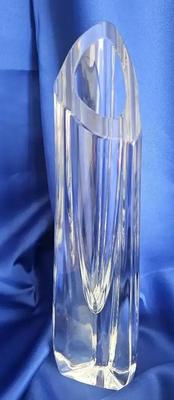 BACCARAT DOUBLE SIGNED TRIANGULAR ROSE BUD VASE