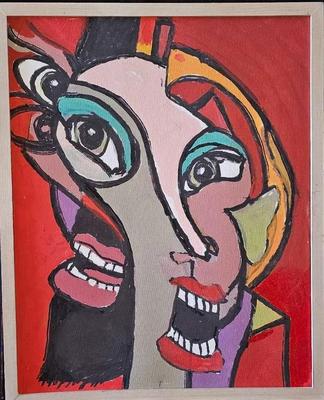 ORIGINAL ART ABSTRACT FACES - LOT OF THREE